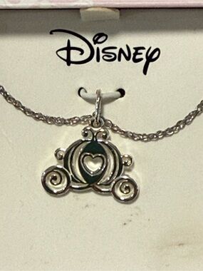 Disney Silver and Dark Green Carriage Heart Pendant Necklace